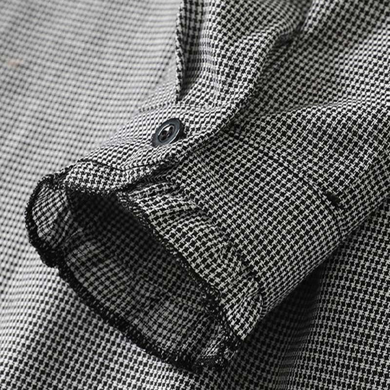 Vestido midi de algodón de manga larga con volantes, estampado a cuadros y bolsillos, plisado y con estampado de Buddha Stones - image 5