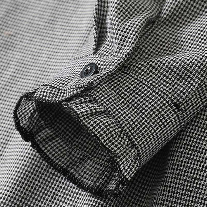 Vestido midi de algodón de manga larga con volantes, estampado a cuadros y bolsillos, plisado y con estampado de Buddha Stones - image 5