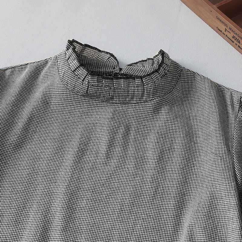 Vestido midi de algodón de manga larga con volantes, estampado a cuadros y bolsillos, plisado y con estampado de Buddha Stones - image 2