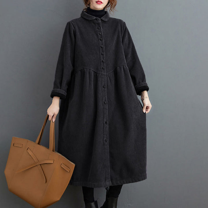 Abrigo de pana de algodón con botones lisos y manga larga para mujer, forrado con vellón y bolsillos , de Buddha Stones - image 6