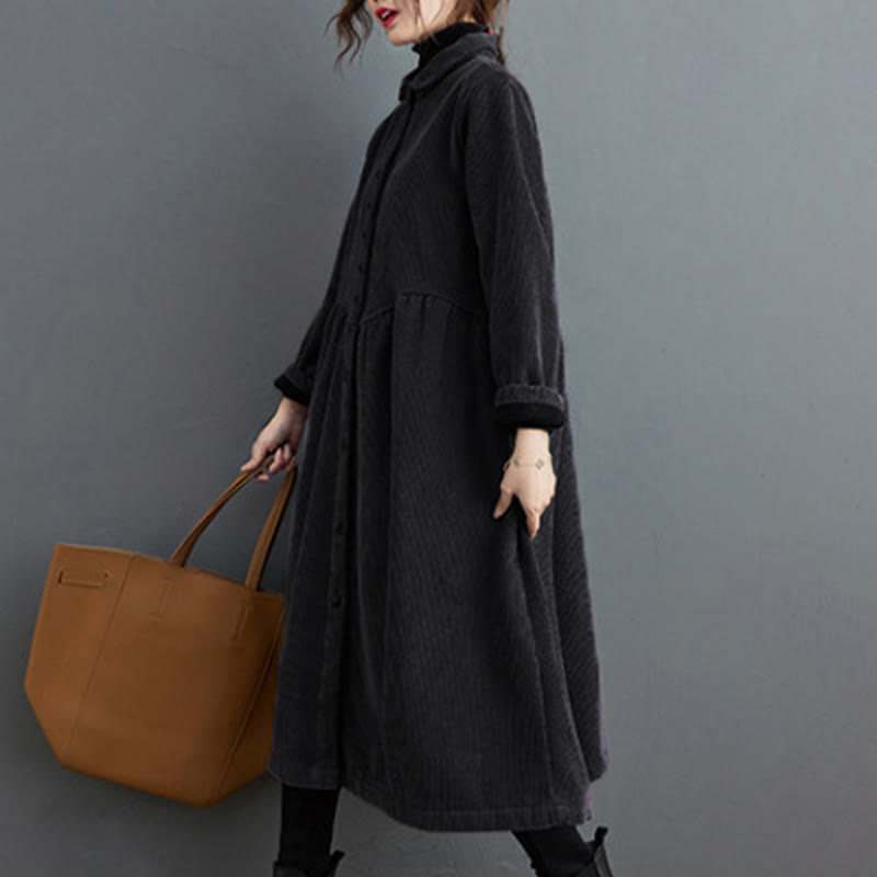 Abrigo de pana de algodón con botones lisos y manga larga para mujer, forrado con vellón y bolsillos , de Buddha Stones - image 4