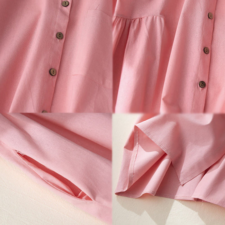Vestido midi de algodón de manga larga con bolsillos y diseño casual de Buddha Stones para ir al trabajo con botones lisos - image 13