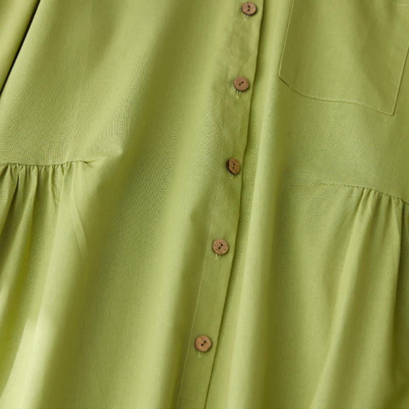 Vestido midi de algodón de manga larga con bolsillos y diseño casual de Buddha Stones para ir al trabajo con botones lisos - image 3