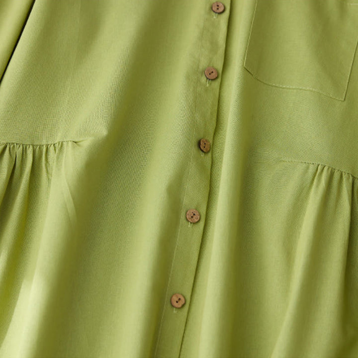 Vestido midi de algodón de manga larga con bolsillos y diseño casual de Buddha Stones para ir al trabajo con botones lisos - image 3