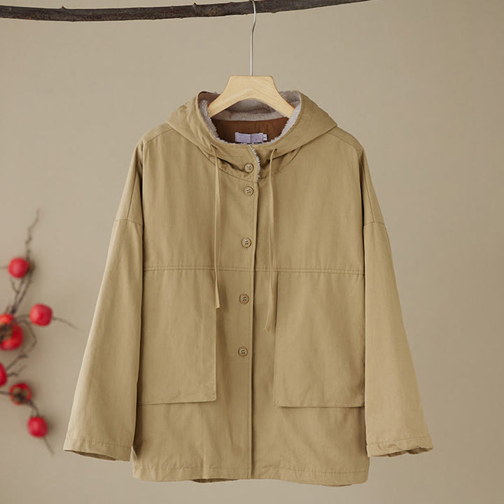 Chaqueta térmica de algodón con capucha y forro polar de manga larga para mujer Buddha Stones con bolsillos - image 1