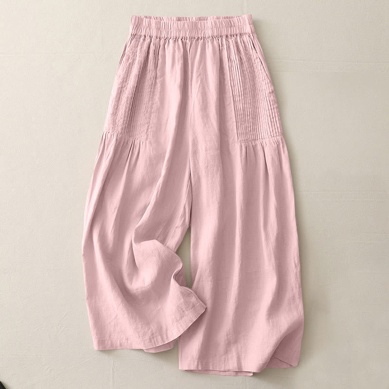 Pantalones casuales Buddha Stones de poliéster con pliegues, pierna ancha y bolsillos para mujer. - MistyRose - US8-10，UK/AU12-14，EU40-42 (2XL) - image 0