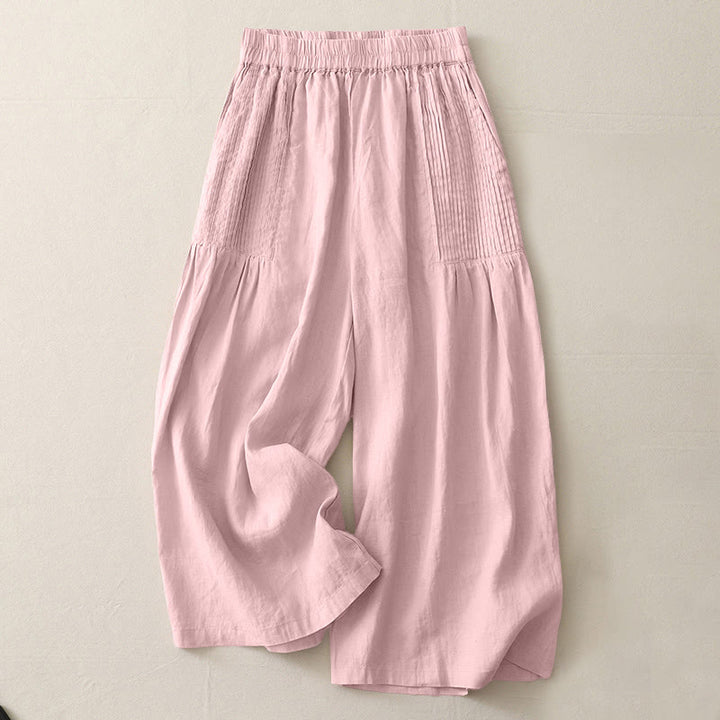 Pantalones casuales Buddha Stones de poliéster con pliegues, pierna ancha y bolsillos para mujer. - MistyRose - US8-10，UK/AU12-14，EU40-42 (2XL) - image 0