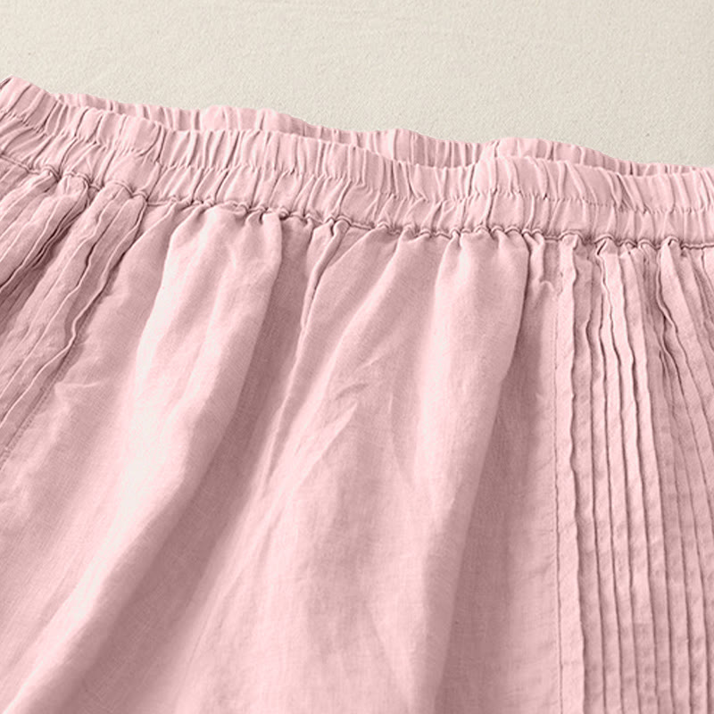 Pantalones casuales Buddha Stones de poliéster con pliegues, pierna ancha y bolsillos para mujer. - image 3