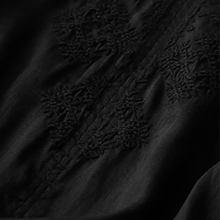 Camisa de manga corta para mujer con cuello en V y bordado de líneas de Buddha Stones - image 14