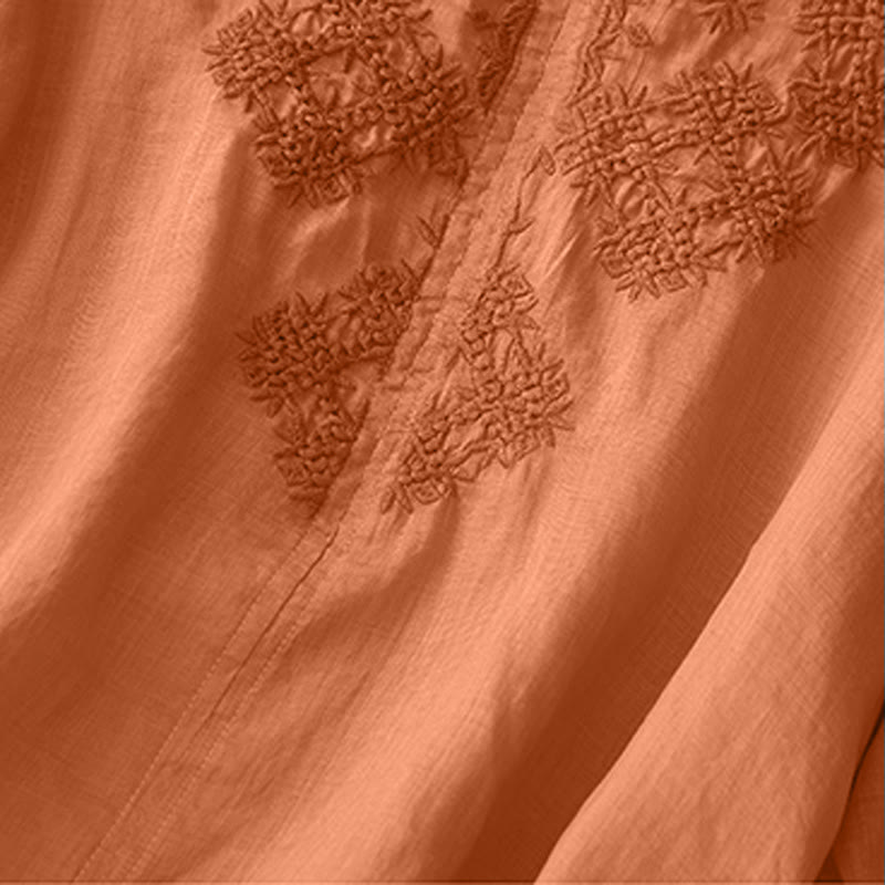 Camisa de manga corta para mujer con cuello en V y bordado de líneas de Buddha Stones - image 6