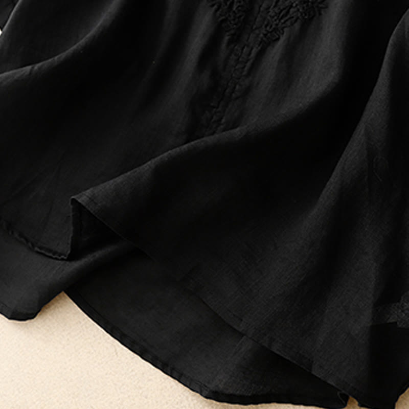 Camisa de manga corta para mujer con cuello en V y bordado de líneas de Buddha Stones - image 13