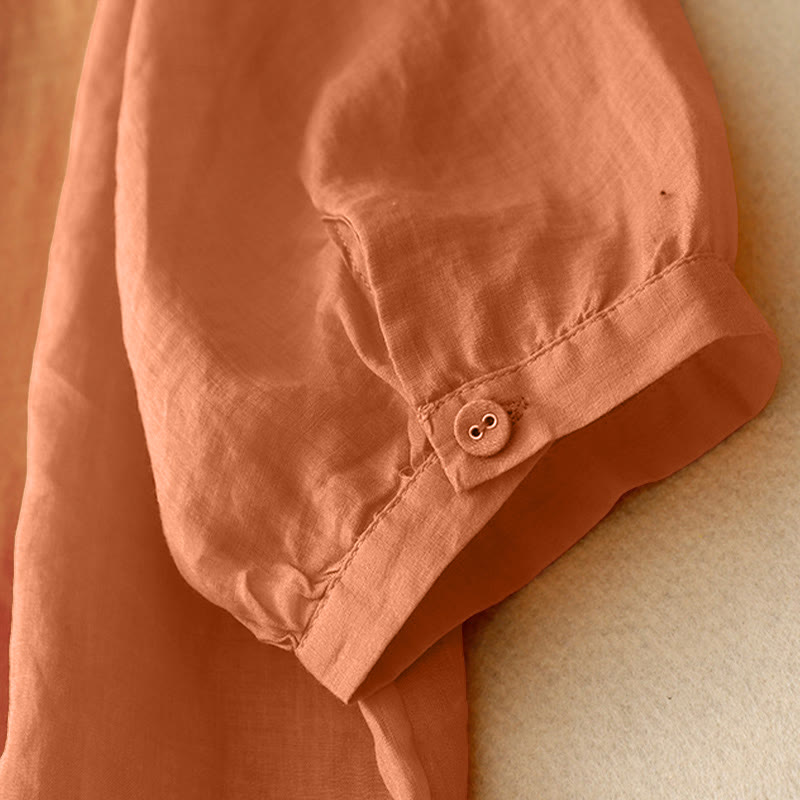 Camisa de manga corta para mujer con cuello en V y bordado de líneas de Buddha Stones - image 8