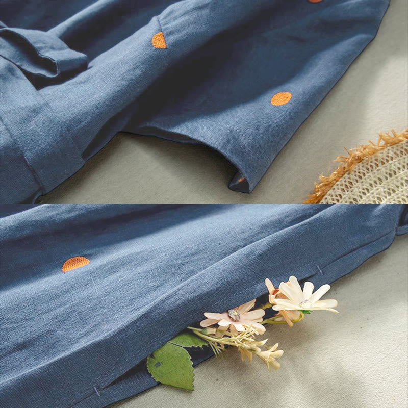 Vestido midi informal de Buddha Stones y algodón con estampado de lunares y mangas cortas, con cordones y bolsillos para mujer - image 5