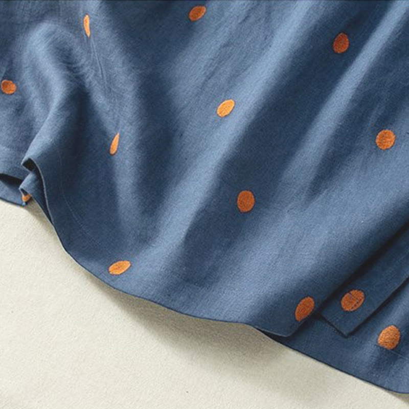 Vestido midi informal de Buddha Stones y algodón con estampado de lunares y mangas cortas, con cordones y bolsillos para mujer - image 3