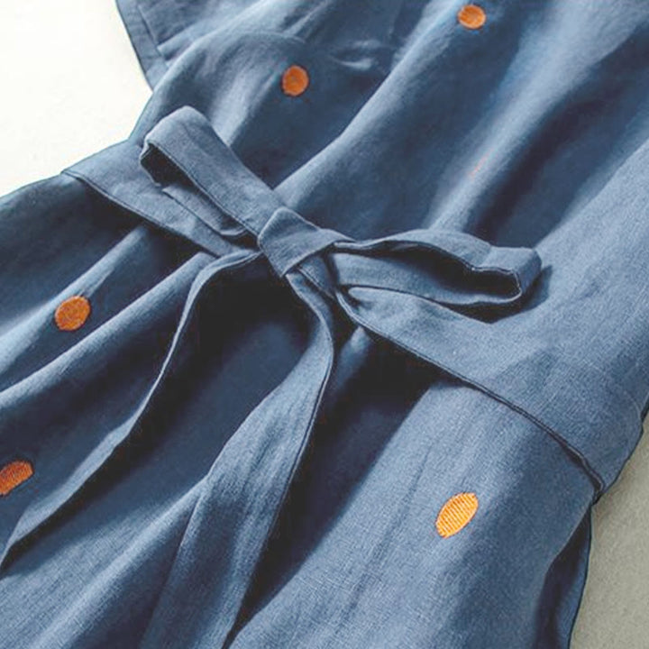 Vestido midi informal de Buddha Stones y algodón con estampado de lunares y mangas cortas, con cordones y bolsillos para mujer - image 2