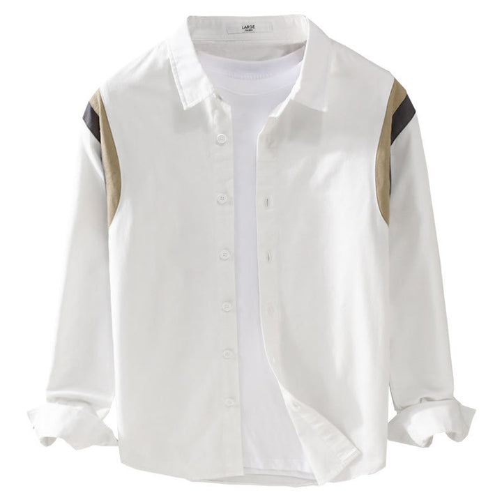 Camisa de algodón de manga larga para hombre con diseño de patchwork y contraste de colores primaverales con Buddha Stones - image 6