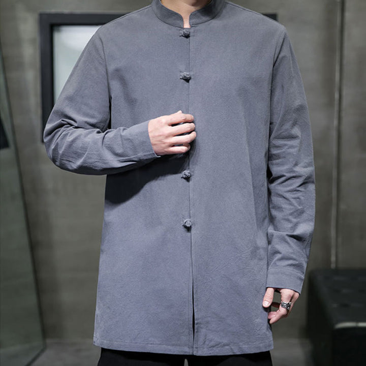 Camisa de manga larga de algodón para hombre, traje Tang simple con botones de rana y Buddha Stones - image 5