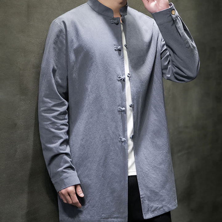 Camisa de manga larga de algodón para hombre, traje Tang simple con botones de rana y Buddha Stones - image 3