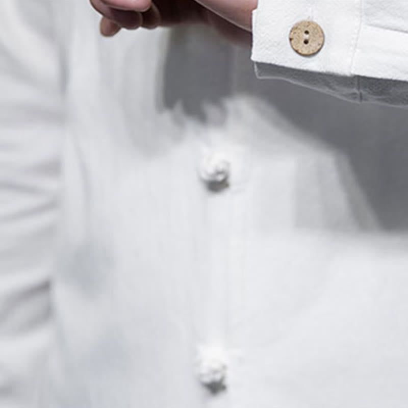 Camisa de manga larga de algodón para hombre, traje Tang simple con botones de rana y Buddha Stones - image 21