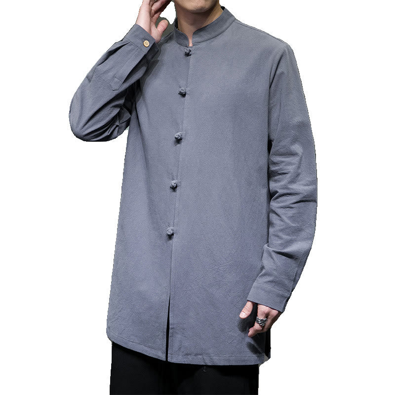 Camisa de manga larga de algodón para hombre, traje Tang simple con botones de rana y Buddha Stones - image 10