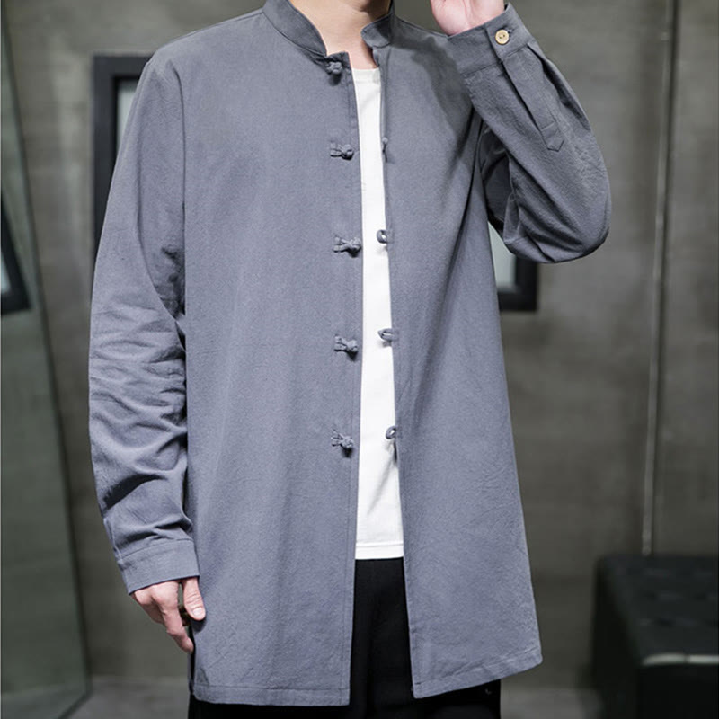 Camisa de manga larga de algodón para hombre, traje Tang simple con botones de rana y Buddha Stones - image 2