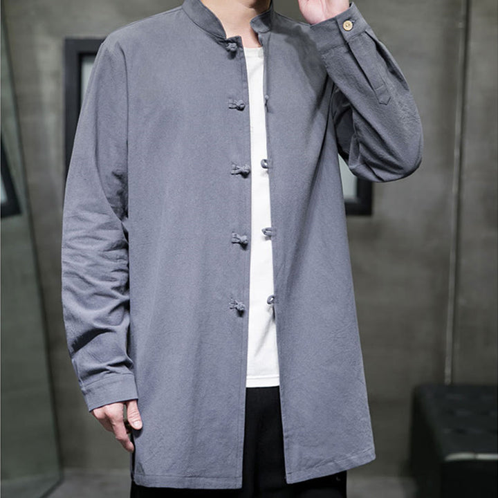 Camisa de manga larga de algodón para hombre, traje Tang simple con botones de rana y Buddha Stones - image 2