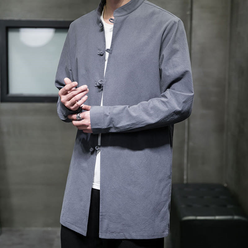 Camisa de manga larga de algodón para hombre, traje Tang simple con botones de rana y Buddha Stones - image 8