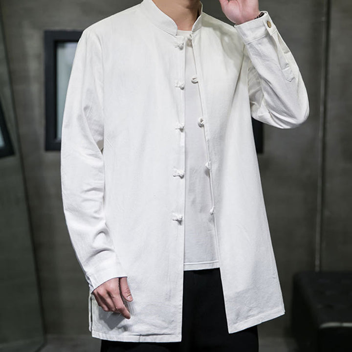 Camisa de manga larga de algodón para hombre, traje Tang simple con botones de rana y Buddha Stones - image 19