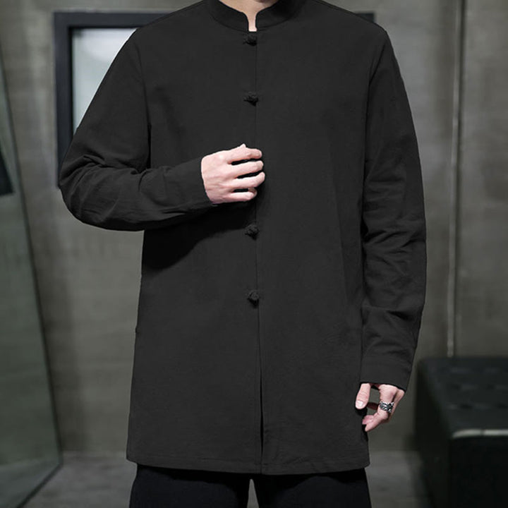 Camisa de manga larga de algodón para hombre, traje Tang simple con botones de rana y Buddha Stones - image 25