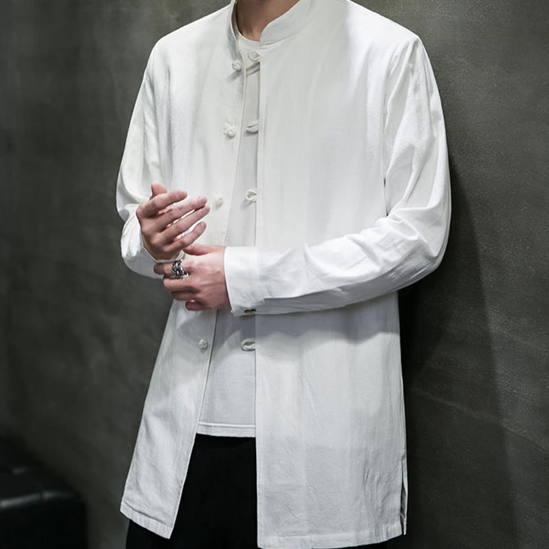 Camisa de manga larga de algodón para hombre, traje Tang simple con botones de rana y Buddha Stones - image 15