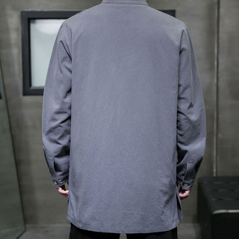 Camisa de manga larga de algodón para hombre, traje Tang simple con botones de rana y Buddha Stones - image 6