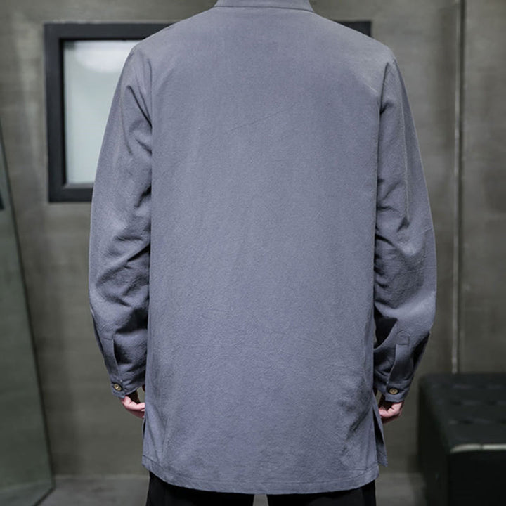 Camisa de manga larga de algodón para hombre, traje Tang simple con botones de rana y Buddha Stones - image 6