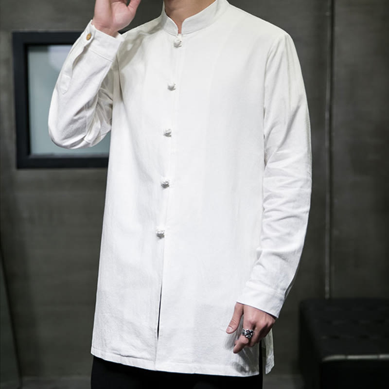 Camisa de manga larga de algodón para hombre, traje Tang simple con botones de rana y Buddha Stones - image 18