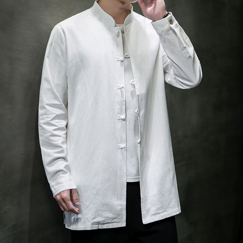 Camisa de manga larga de algodón para hombre, traje Tang simple con botones de rana y Buddha Stones - image 17