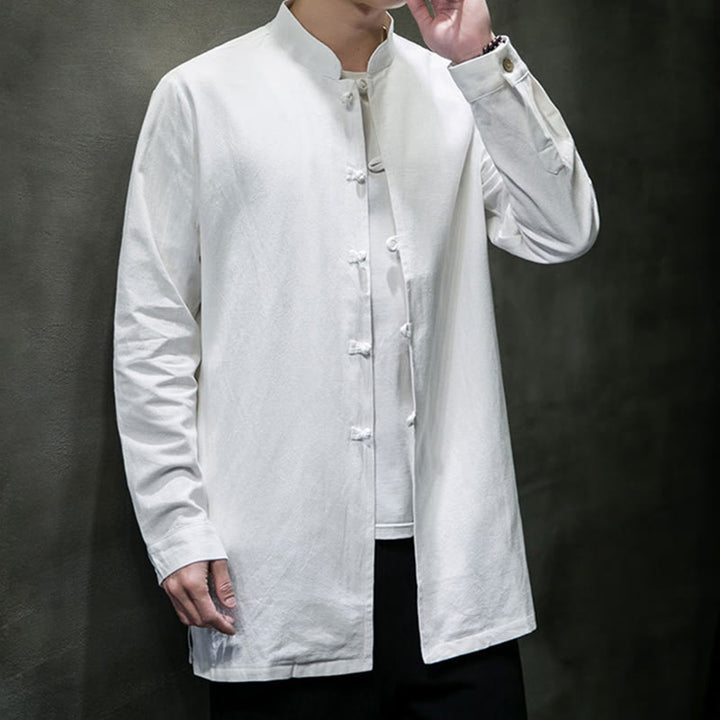 Camisa de manga larga de algodón para hombre, traje Tang simple con botones de rana y Buddha Stones - image 17