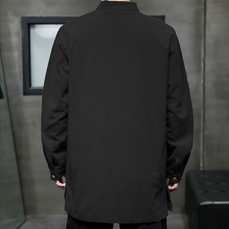 Camisa de manga larga de algodón para hombre, traje Tang simple con botones de rana y Buddha Stones - image 26