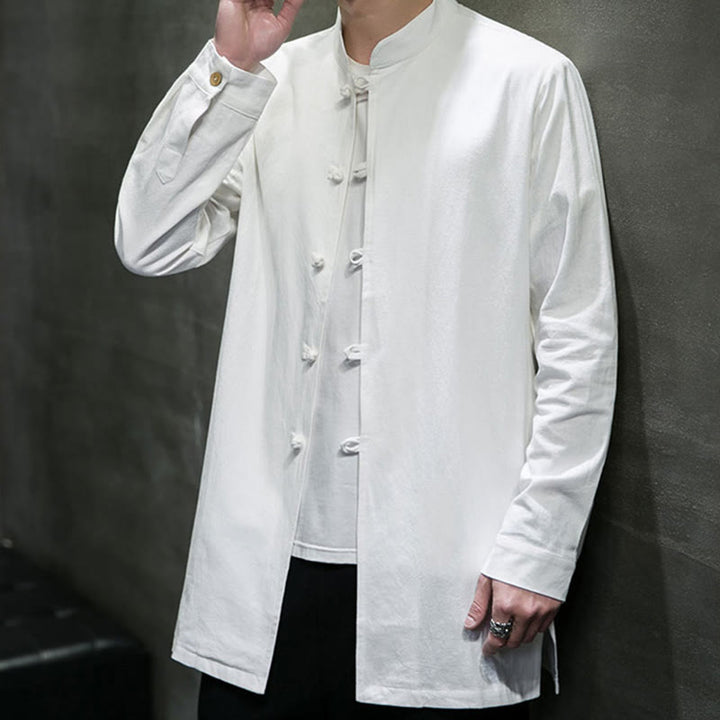 Camisa de manga larga de algodón para hombre, traje Tang simple con botones de rana y Buddha Stones - image 16