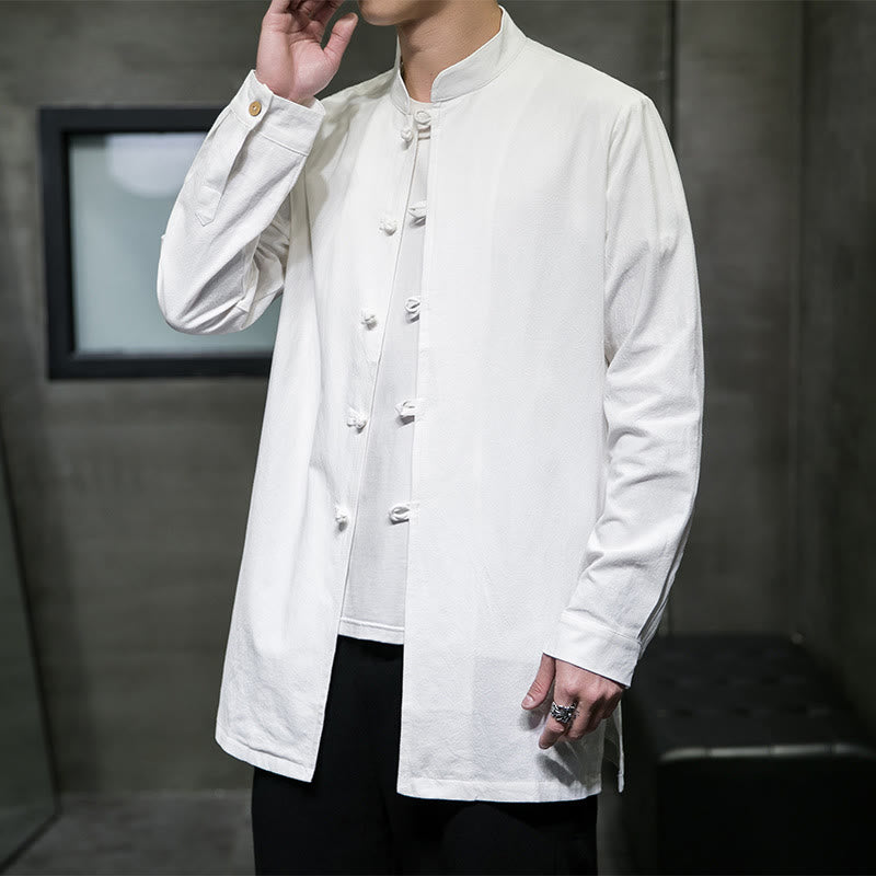 Camisa de manga larga de algodón para hombre, traje Tang simple con botones de rana y Buddha Stones - image 12