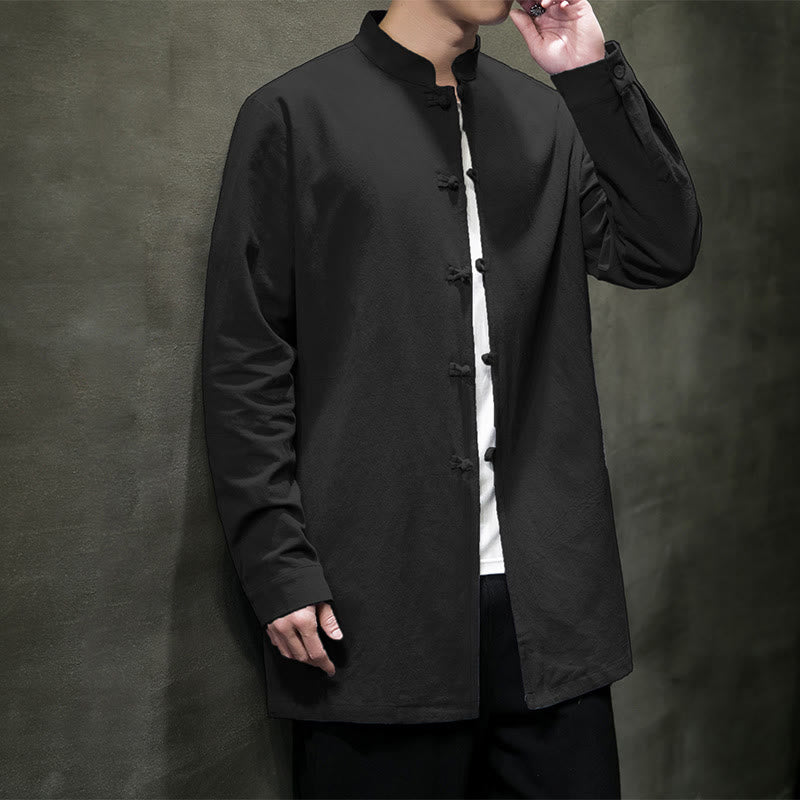 Camisa de manga larga de algodón para hombre, traje Tang simple con botones de rana y Buddha Stones - image 24