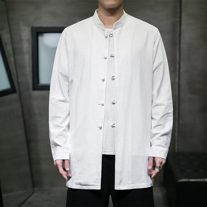Camisa de manga larga de algodón para hombre, traje Tang simple con botones de rana y Buddha Stones - image 13