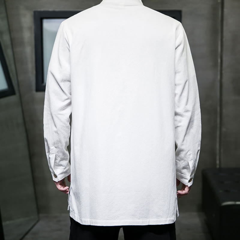 Camisa de manga larga de algodón para hombre, traje Tang simple con botones de rana y Buddha Stones - image 14