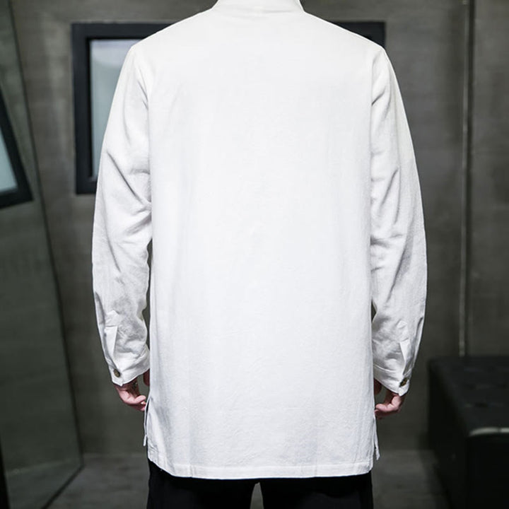 Camisa de manga larga de algodón para hombre, traje Tang simple con botones de rana y Buddha Stones - image 14