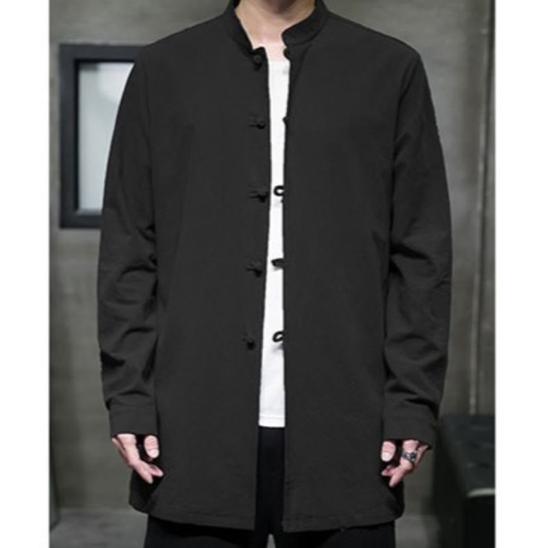 Camisa de manga larga de algodón para hombre, traje Tang simple con botones de rana y Buddha Stones - image 27