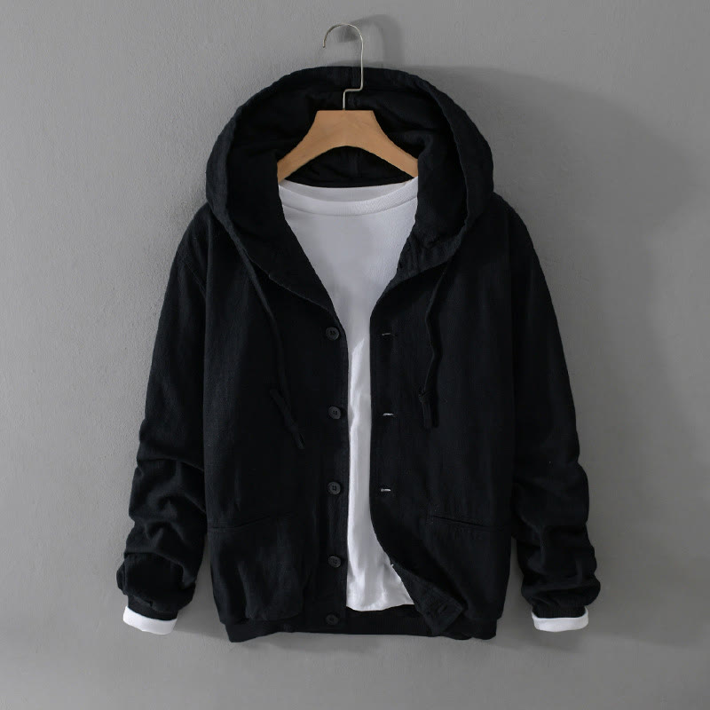 Sudadera con capucha y dobladillo acanalado con diseño de Buddha Stones para hombre, de manga larga, de algodón y lino, con bolsillos - Negro - US/UK/AU42, EU52 (3XL) - image 11