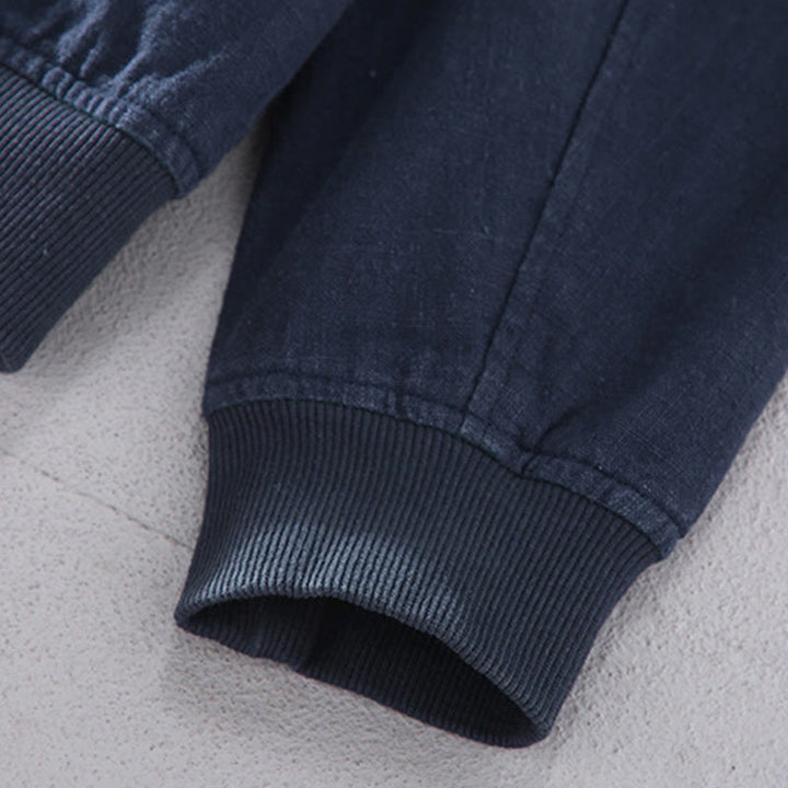 Chaqueta de lino y algodón para hombre, de manga larga, con cuello alto, cremallera y bolsillos, de invierno, con diseño de Buddha Stones - image 9