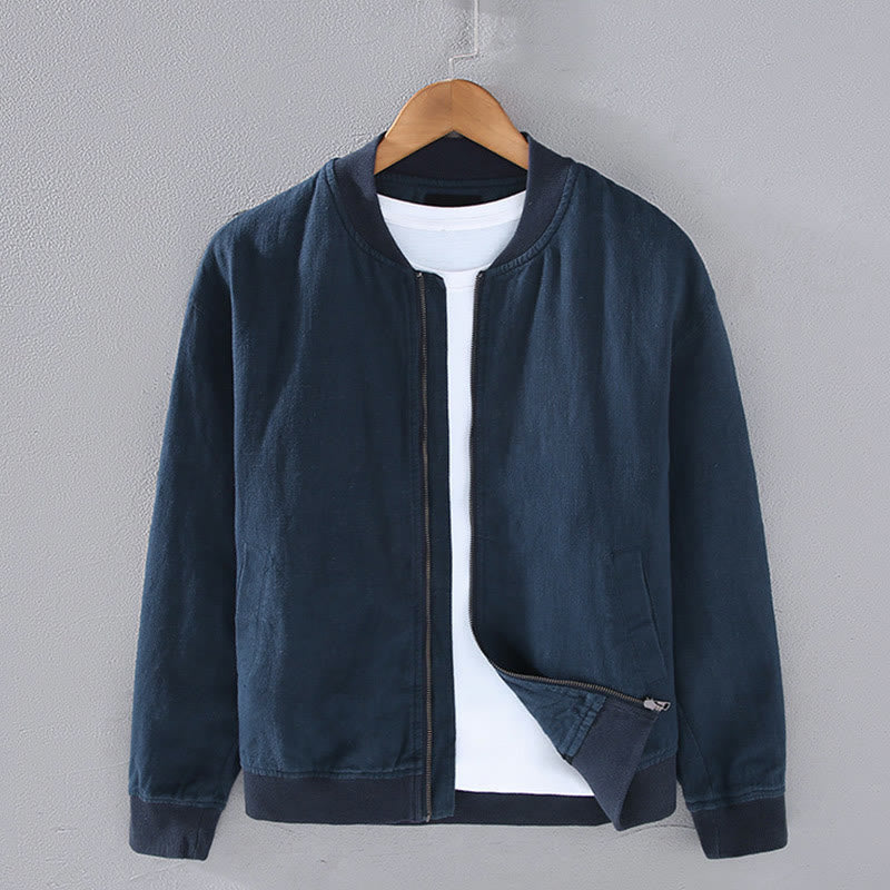 Chaqueta de lino y algodón para hombre, de manga larga, con cuello alto, cremallera y bolsillos, de invierno, con diseño de Buddha Stones - Marina de guerra - US/UK/AU42, EU52 (3XL) - image 1