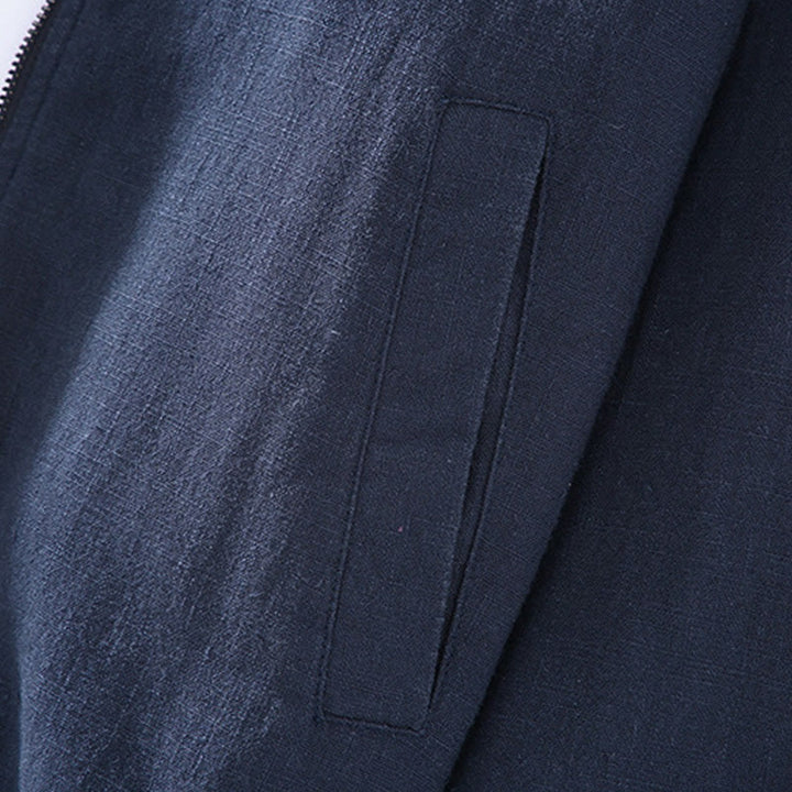 Chaqueta de lino y algodón para hombre, de manga larga, con cuello alto, cremallera y bolsillos, de invierno, con diseño de Buddha Stones - image 8