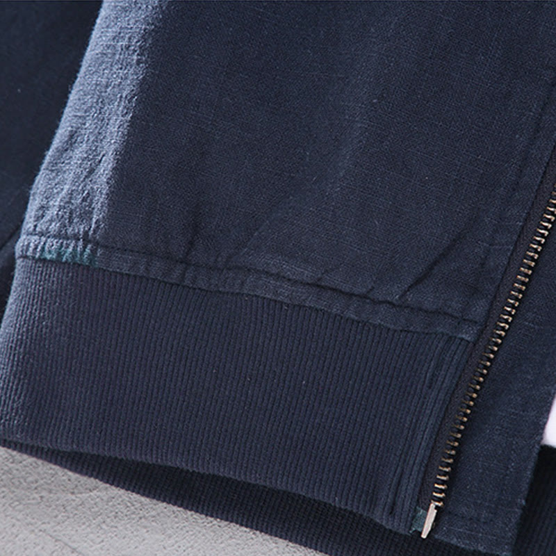 Chaqueta de lino y algodón para hombre, de manga larga, con cuello alto, cremallera y bolsillos, de invierno, con diseño de Buddha Stones - image 10