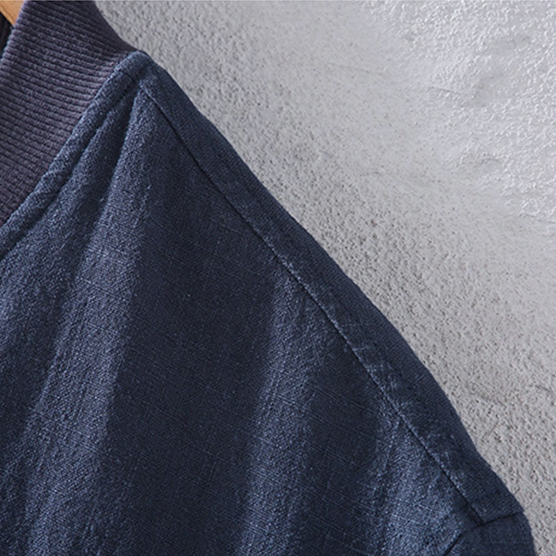 Chaqueta de lino y algodón para hombre, de manga larga, con cuello alto, cremallera y bolsillos, de invierno, con diseño de Buddha Stones - image 6