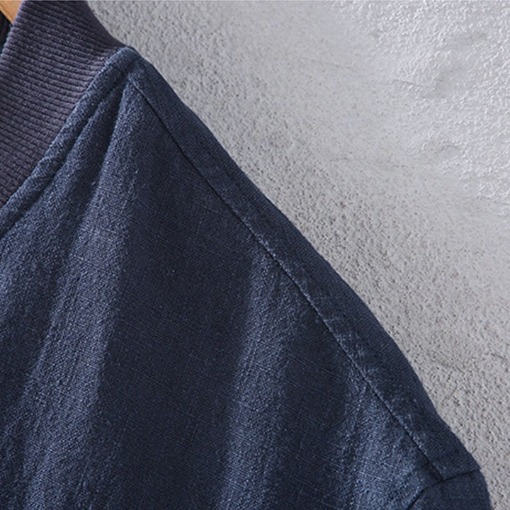 Chaqueta de lino y algodón para hombre, de manga larga, con cuello alto, cremallera y bolsillos, de invierno, con diseño de Buddha Stones - image 6